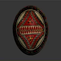 Traditional Decorative Painted Sphere With Red Black Geometric Patterns And Ornate Designs