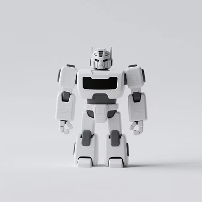 Modern White Robot Toy Featuring Mechanical Design Detailed Arms Legs And Black Accents 3d model
