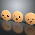 Yellow Round Cookies With Winking Smiling Laughing Faces And Shiny Reflection On Dark Background