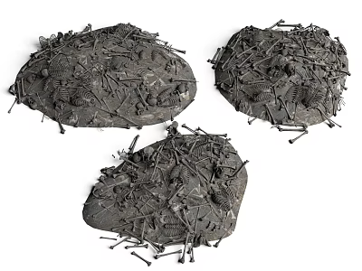 Ancient Archaeological Scene With Scattered Fossil Bones And Stone Relic Clusters 3d model