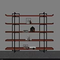 Modern Shelving Unit With Wooden Shelves And Black Metal Frame Displaying Decorative Items And Books