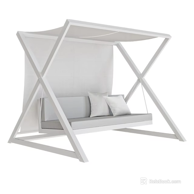 Modern Outdoor Swing Chair With White Frame Canopy Gray Cushion And Two Pillows 3d model 