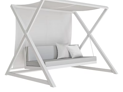 Modern Outdoor Swing Chair With White Frame Canopy Gray Cushion And Two Pillows 3d model