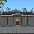 Traditional Ancient Architecture With Tiled Roof Wooden Pillars Stone Walls And Red Lanterns