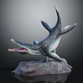 Realistic Ichthyosaur Prehistoric Marine Reptile Model With Open Mouth On Rock Base