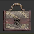 Vintage Red Chest With Gold Bamboo Leaf Pattern And Decorative Handle Lock