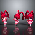 Anime Game Character With Red Hair Twin Ponytails Pink Outfit And Multiple Poses