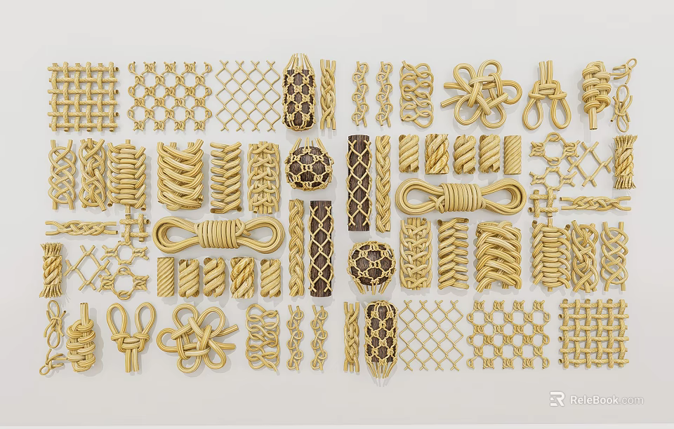 Golden Wall Decor With Woven Patterns Knotted Designs And Grid Textures 3d model 