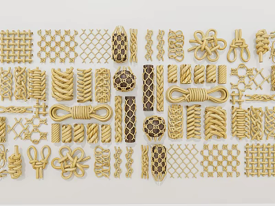 Golden Wall Decor With Woven Patterns Knotted Designs And Grid Textures 3d model