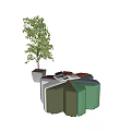 Modern Multicolored Modular Stool With Green Potted Plant And Light Wall