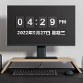 Modern Desktop Computer Setup With Monitor Keyboard Mouse And Speakers On Wooden Stand