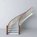 Elegant Modern Spiral Staircase With Wooden Golden Handrail And Gray Steps