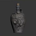 Vintage Ceramic Decorative Bottle With Handle Featuring Carved Fruit Patterns And Cork Stopper