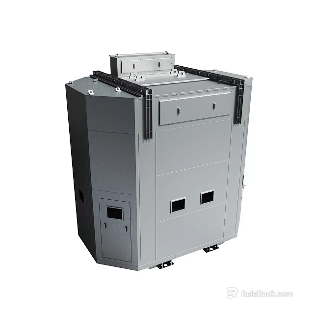 Gray Industrial Control Cabinet With Drawers Vents Wheels And Metal Structure 3d model 