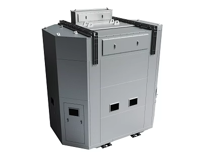 Gray Industrial Control Cabinet With Drawers Vents Wheels And Metal Structure 3d model