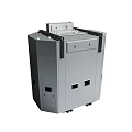 Gray Industrial Control Cabinet With Drawers Vents Wheels And Metal Structure