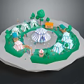 Cartoon Circus Scene With Circular Layout Colorful Tents Central Big Top And Green Trees
