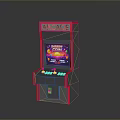 Retro Arcade Machine With Red Trim Colorful Screen Green Buttons And Coin Slot