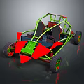 Off Road Go Kart Featuring Green Frame Red Body Black Seats And Wheels