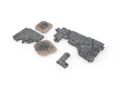 Scenery Building Components Featuring Gray Stone Slabs Broken Structures And Circular Bases 3d model