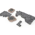 Scenery Building Components Featuring Gray Stone Slabs Broken Structures And Circular Bases 3d model