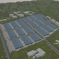 Large Industrial Factory Complex With Blue Roof Structures And Systematic Layout Design 3d model