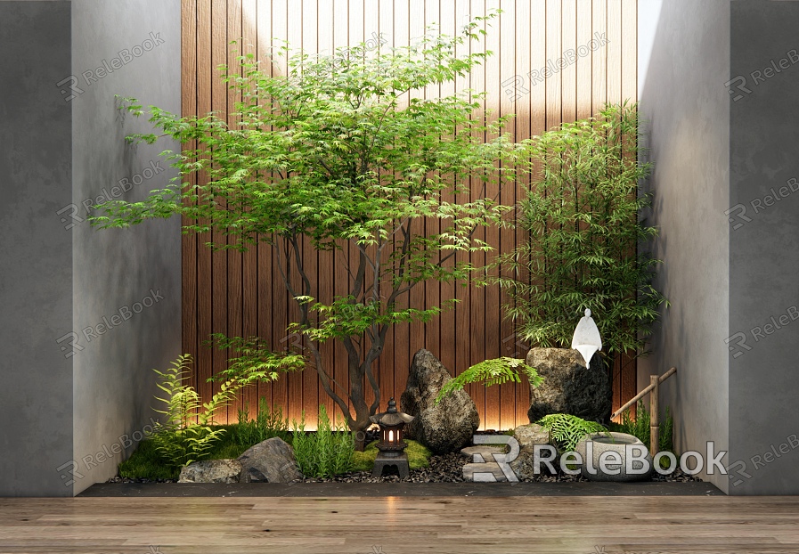 New Chinese Courtyard Landscape Setches Indoor Plants Landscape Landscaping Maple Stone Rock Bamboo Moss model