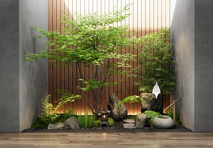 New Chinese Courtyard Landscape Setches Indoor Plants Landscape Landscaping Maple Stone Rock Bamboo Moss 3d model