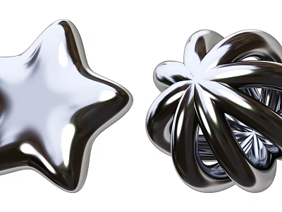 Silver Metallic Decorative Objects With Star Shaped And Twisted Spiral Structure Design 3d model