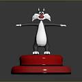 Cartoon Cat Character With Black White Fur Red Nose Standing On Red Round Platform