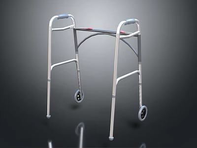 Mobility Aid Walker With Silver Frame Wheels And Blue Hand Grips 3d model