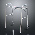 Mobility Aid Walker With Silver Frame Wheels And Blue Hand Grips