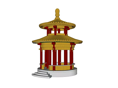 Traditional Chinese Pavilion With Multi Tiered Golden Roof Red Pillars And Ornamental Finial 3d model