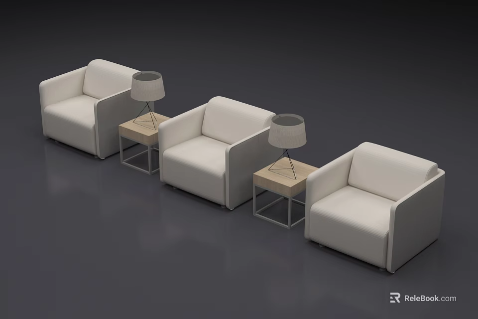 Casual White Sofa Set With Side Tables And Lamps For Living Room 3d model 