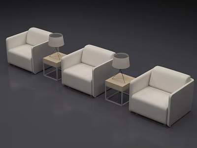 Casual White Sofa Set With Side Tables And Lamps For Living Room 3d model