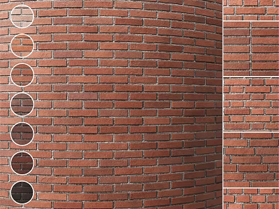 Circular Components On Red Brick Wall With Vertical Arrangement And Classic Texture 3d model