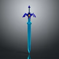 Fantasy Sword With Blue Transparent Blade Purple Yellow Wing Shaped Hilt 3D Rendered Design