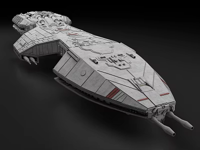 Futuristic Sci-Fi Spaceship Model With Intricate Structure Gray Armor And Red Accents 3d model