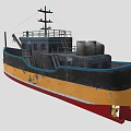 Rusty Ship Featuring Black Yellow Red Hull Deck Crane And Superstructure