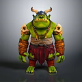 Fierce Green Orc Game Movie Character With Horned Viking Helmet Skull Necklace And Armor Bracers