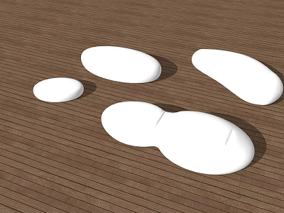 Four White Natural Irregular Pebble Shaped Outdoor Chairs on Brown Wooden Floor 3d model