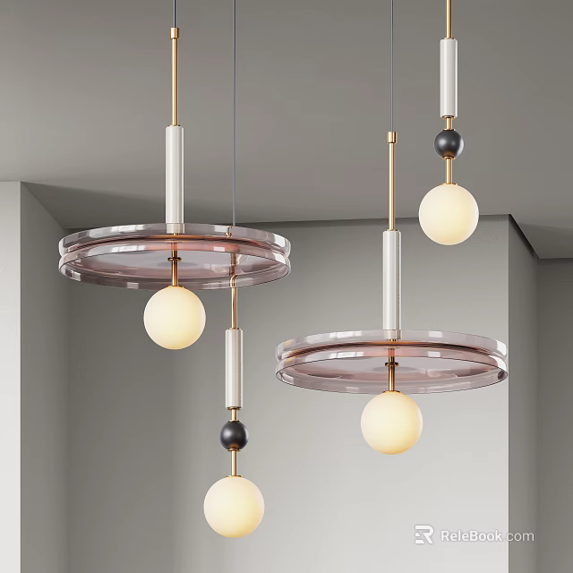Modern Chandeliers With Transparent Circular Bases Spherical Bulbs Black Decorative Balls And Golden Accents 3d model 