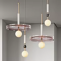 Modern Chandeliers With Transparent Circular Bases Spherical Bulbs Black Decorative Balls And Golden Accents