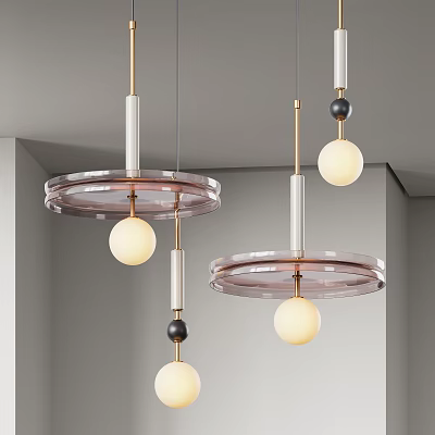 Modern Chandeliers With Transparent Circular Bases Spherical Bulbs Black Decorative Balls And Golden Accents 3d model
