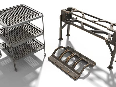Industrial Equipment Metal Shelving Units With Grid Layers And Structural Frames 3d model