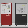 Red And Black Movable Display Boards With Notes Papers And Sketches On Wheels 3d model