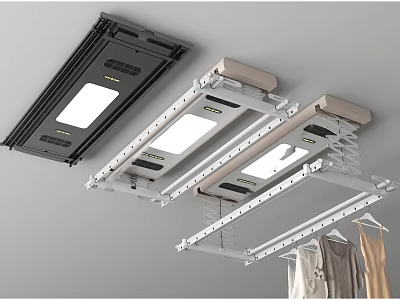Ceiling Mounted Clothes Rack With LED Lights Retractable Design For Drying Clothes Indoors 3d model