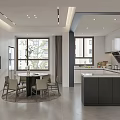 Modern Open Concept Dining And Living Room Interior With Dining Table Sofa And Large Windows
