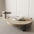 Modern Round Concrete Coffee Table with Black Legs Open Book and L Shaped Side Table 3d model