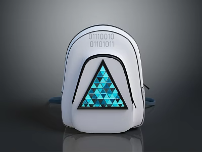 Stylish White Backpack With Blue Triangular Geometric Pattern And OTTOID Lettering 3d model